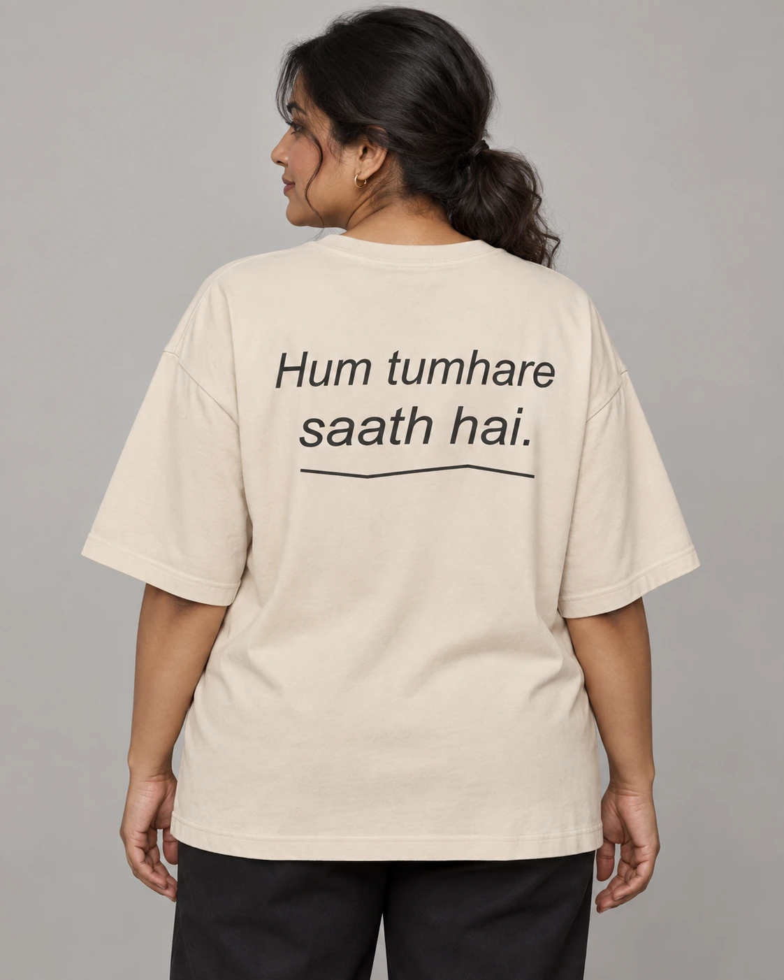 Hum Tumhare Saath Hai in Bone, unisex oversized tee, back view