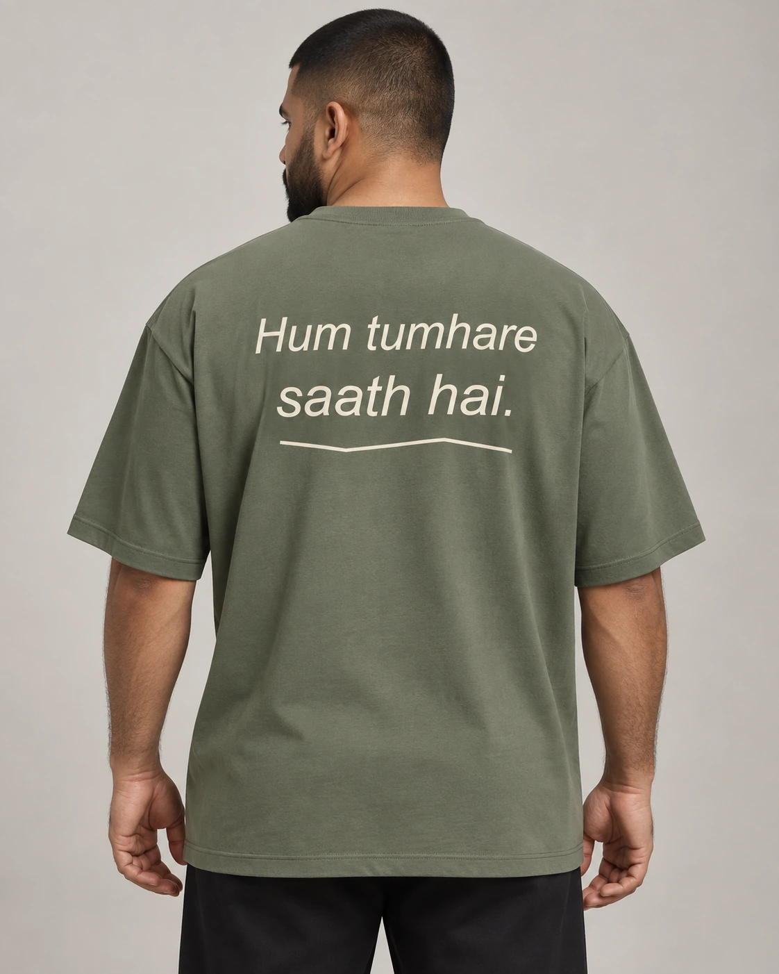 Hum Tumhare Saath Hai in Moss, unisex oversized tee, back view